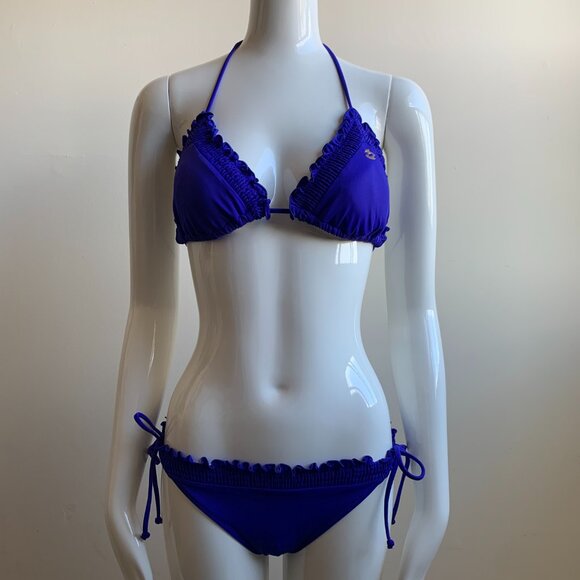 billabong solid deep blue ruffle top bikini - Picture 1 of 8